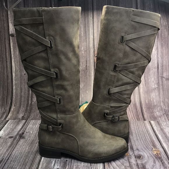 Journee Carly Taupe Vegan Leather Riding Boots 8M - Picture 8 of 11